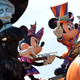 A statue of Minnie Mouse and Mickey Mouse are part of the Halloween festivities.